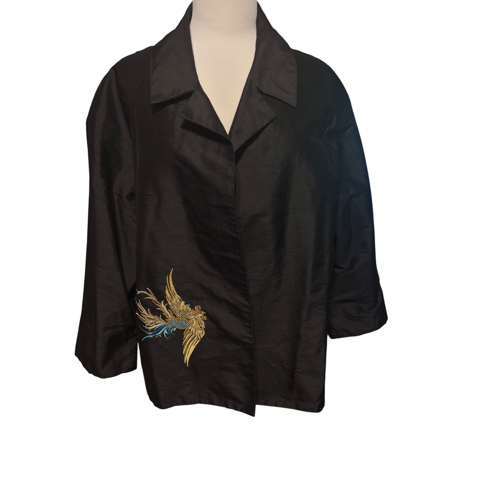 Nira Nira NY Jacket Women L Black Excellent Silk Phoenix Embroidered
Made in USA